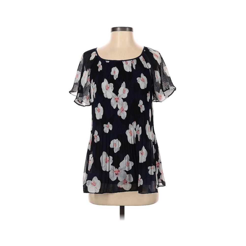 NWT Banana Republic Orchid Floral Pleated Blouse Short Sleeve Sheer Lined Sz Sm